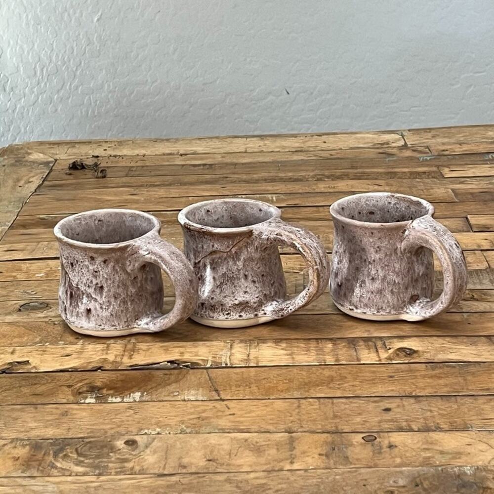 Handcrafted Ceramic Mug Set of 3 Rustic Textured Lava Drip Glaze